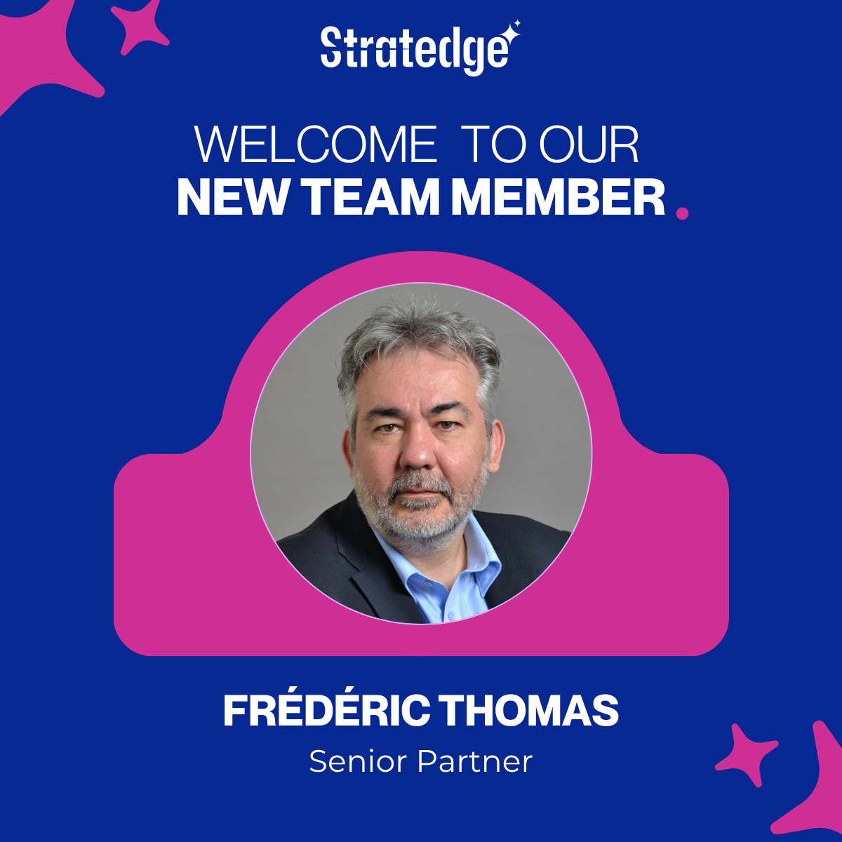 Frédéric Thomas, Senior Partner at StratEdge — welcome graphic with portrait